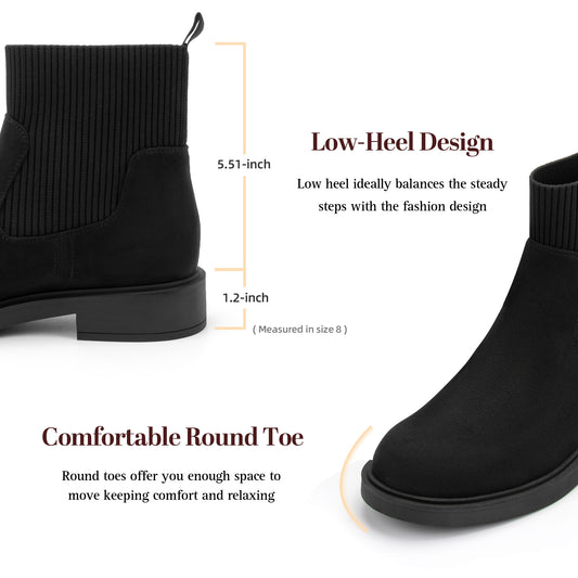 Women's Chelsea Boots Low Heel Slip on Lug Sole Platform Booties Fashion Chunky Elastic Ankle Booties