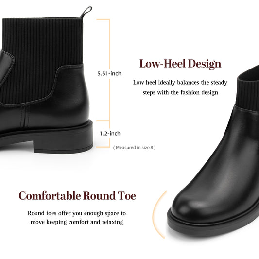 Women's Chelsea Boots Low Heel Slip on Lug Sole Platform Booties Fashion Chunky Elastic Ankle Booties