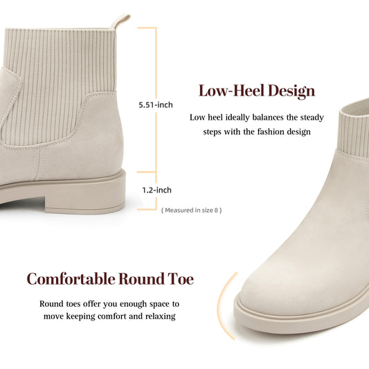 Women's Chelsea Boots Low Heel Slip on Lug Sole Platform Booties Fashion Chunky Elastic Ankle Booties