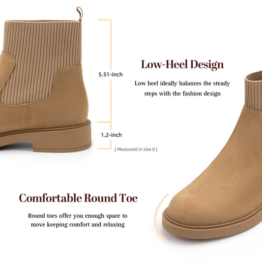 Women's Chelsea Boots Low Heel Slip on Lug Sole Platform Booties Fashion Chunky Elastic Ankle Booties