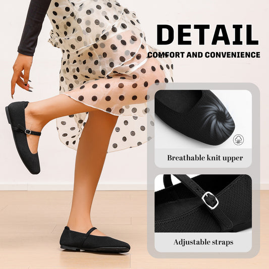 Women's Ballet Flats Square Toe Slip On Shoes Knit Dress Mary Jane Flats Woman Comfy Soft Causal Work Walking