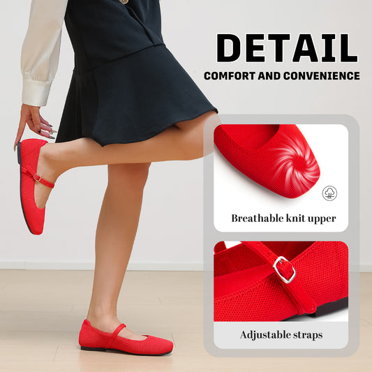 Women's Ballet Flats Square Toe Slip On Shoes Knit Dress Mary Jane Flats Woman Comfy Soft Causal Work Walking
