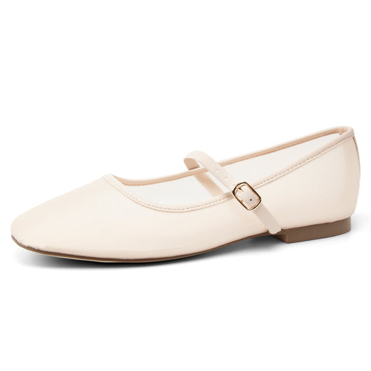 Mesh Ballet Flats Square Toe Mary Jane Flats Buckle Women Comfy Causal Dress Shoes