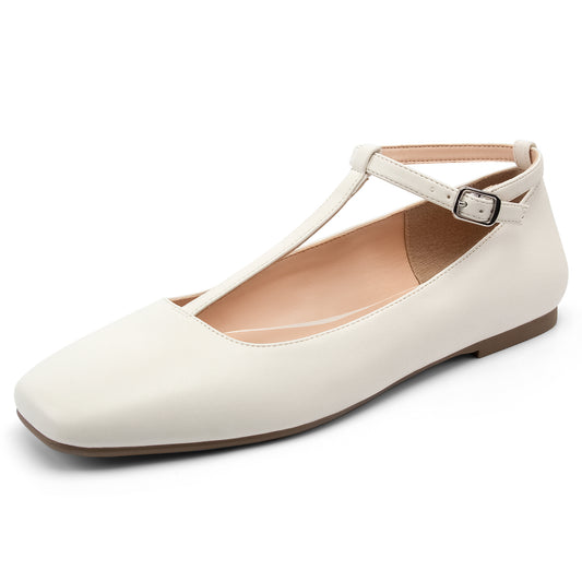 Mary Jane Flats Women Adjustable T Strap Square Toe Ballet Flats Ankle Strap Dress Comfortable Flats for Work,Date Nights Party,Office,Wedding