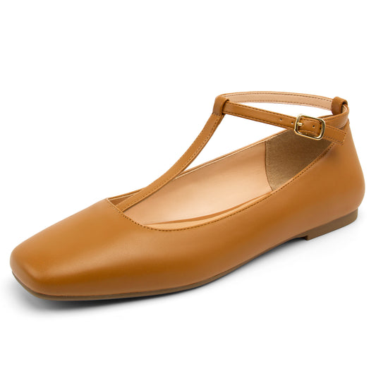 Mary Jane Flats Women Adjustable T Strap Square Toe Ballet Flats Ankle Strap Dress Comfortable Flats for Work,Date Nights Party,Office,Wedding