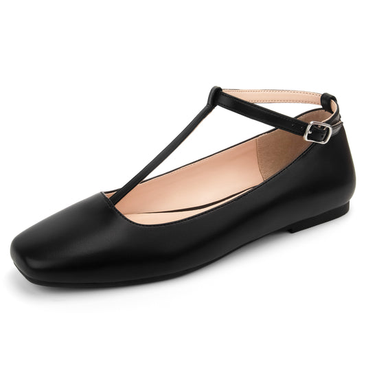 Mary Jane Flats Women Adjustable T Strap Square Toe Ballet Flats Ankle Strap Dress Comfortable Flats for Work,Date Nights Party,Office,Wedding