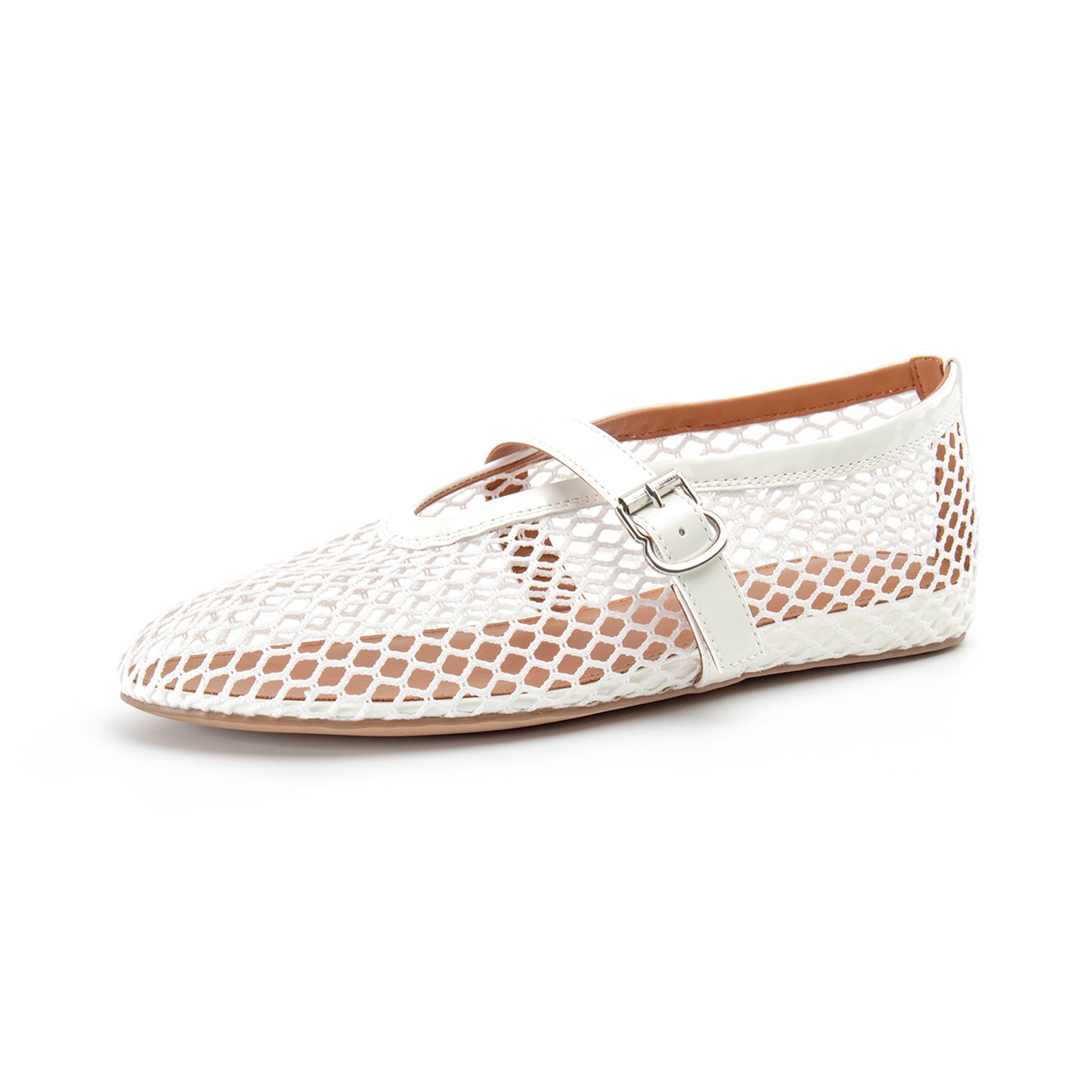 Women Mesh Flats Buckle Strap Round Toe Comfy Causal Ballet Flats Fashion Mary Jane Fishnet Ballerina Flat Shoes