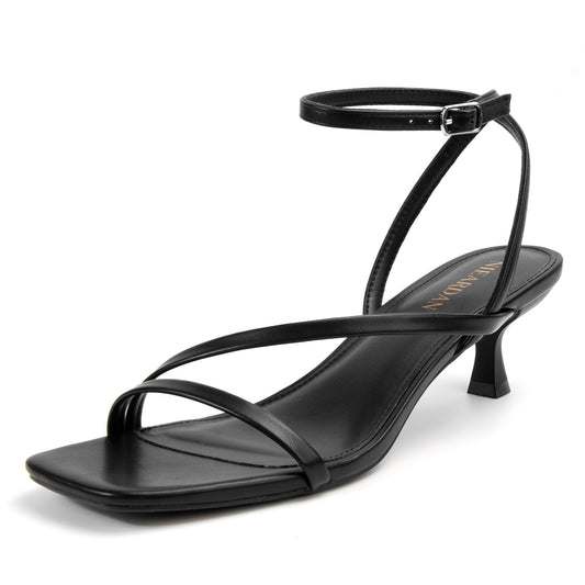 Women's Kitten Heel Sandals Square Open Toe Heels Ankle Buckle Heel Dress Sandals Dress Sandals for Women