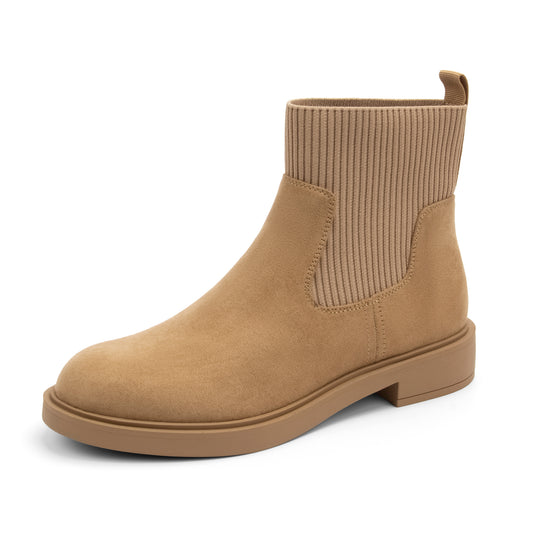 Women's Chelsea Boots Low Heel Slip on Lug Sole Platform Booties Fashion Chunky Elastic Ankle Booties