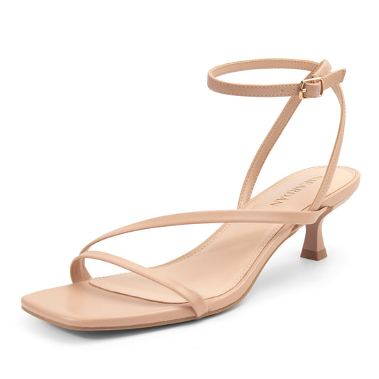 Women's Kitten Heel Sandals Square Open Toe Heels Ankle Buckle Heel Dress Sandals Dress Sandals for Women