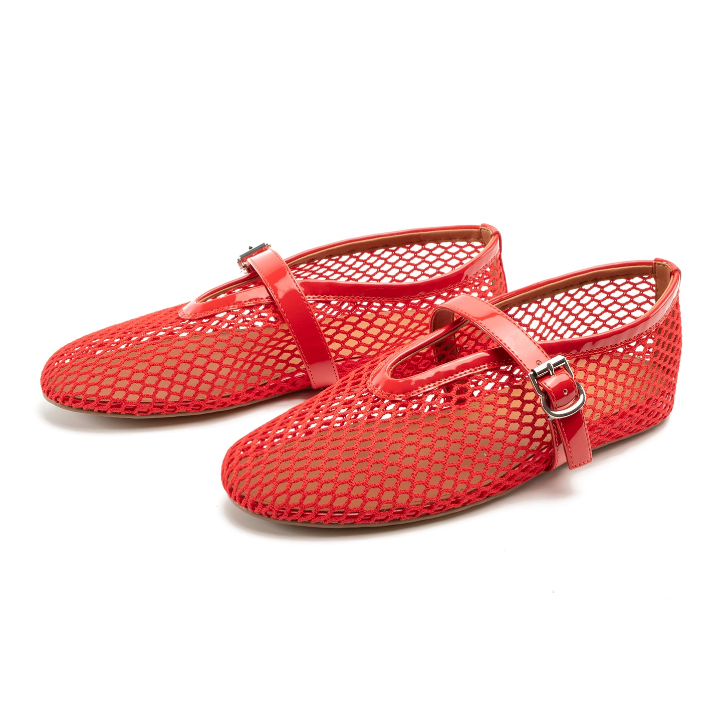 Women Mesh Flats Buckle Strap Round Toe Comfy Causal Ballet Flats Fashion Mary Jane Fishnet Ballerina Flat Shoes
