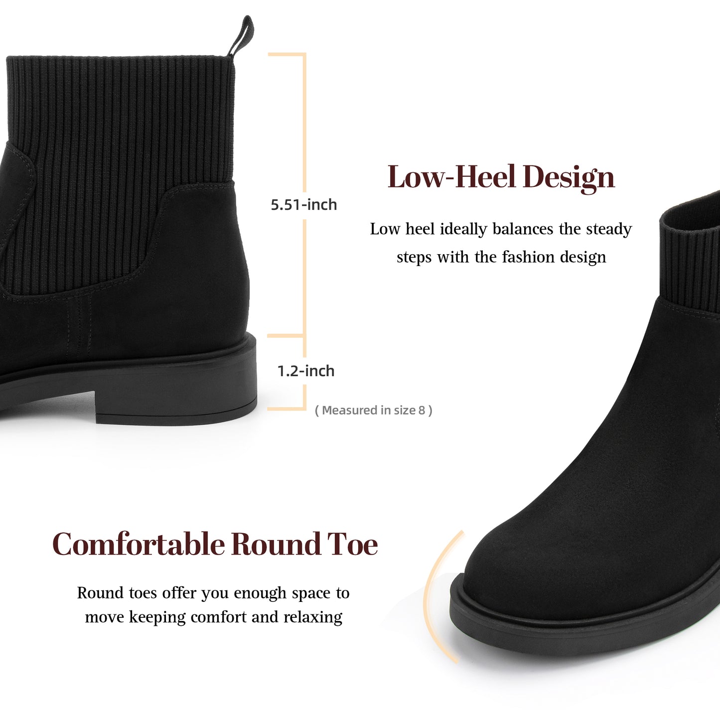 Women's Chelsea Boots Low Heel Slip on Lug Sole Platform Booties Fashion Chunky Elastic Ankle Booties