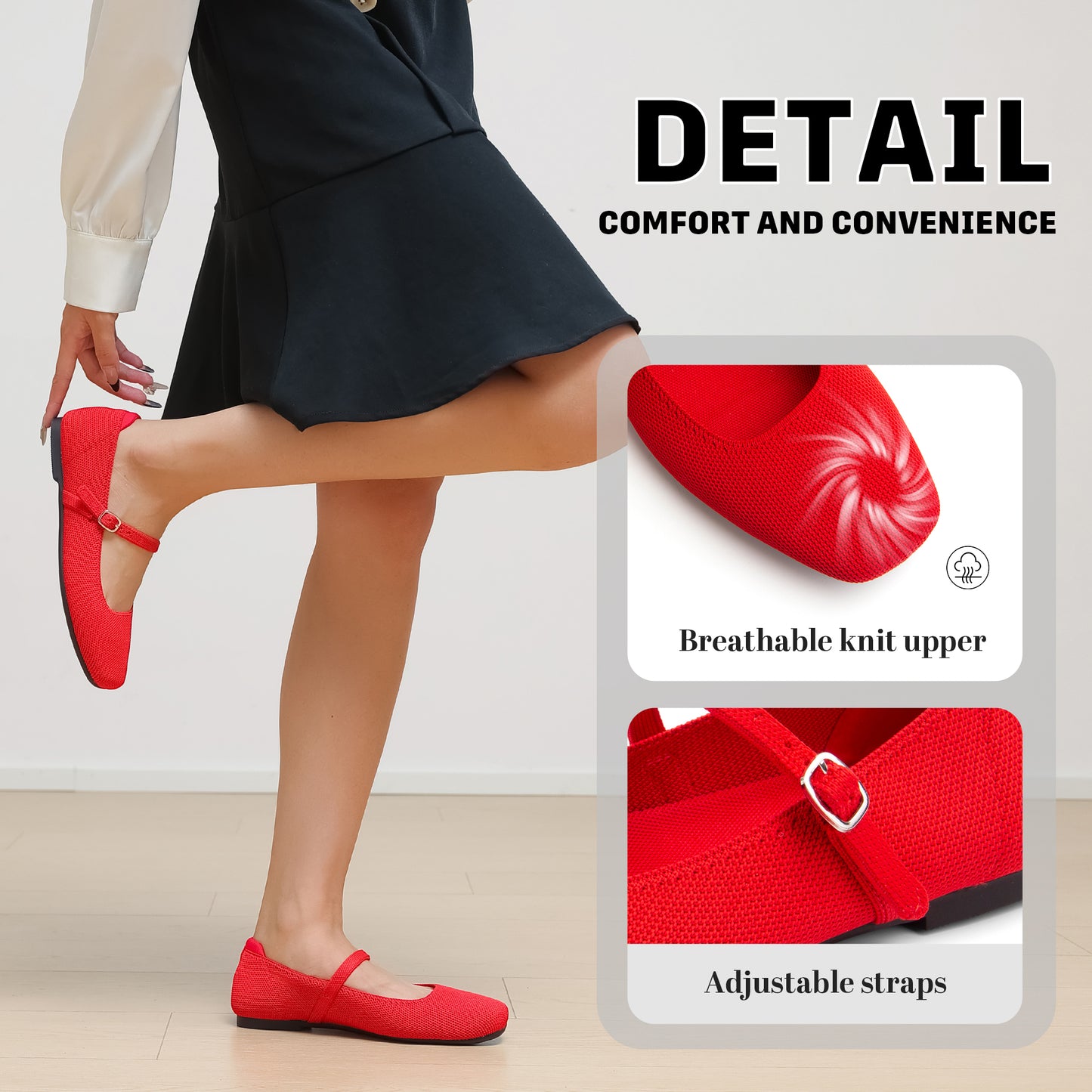 Women's Ballet Flats Square Toe Slip On Shoes Knit Dress Mary Jane Flats Woman Comfy Soft Causal Work Walking