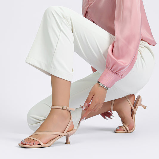 Women's Kitten Heel Sandals Square Open Toe Heels Ankle Buckle Heel Dress Sandals Dress Sandals for Women