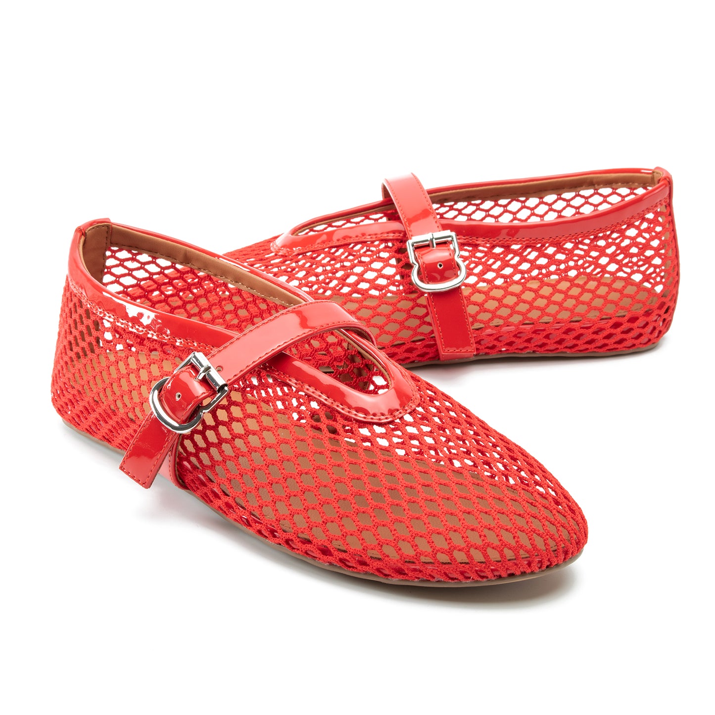 Women Mesh Flats Buckle Strap Round Toe Comfy Causal Ballet Flats Fashion Mary Jane Fishnet Ballerina Flat Shoes