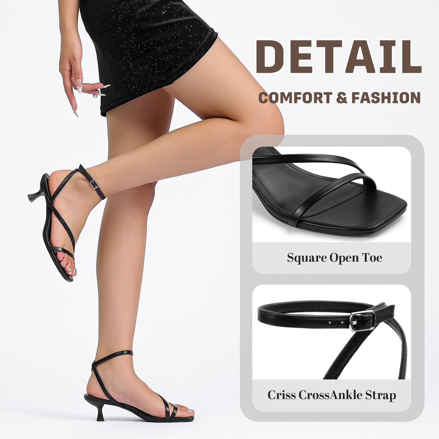 Women's Kitten Heel Sandals Square Open Toe Heels Ankle Buckle Heel Dress Sandals Dress Sandals for Women
