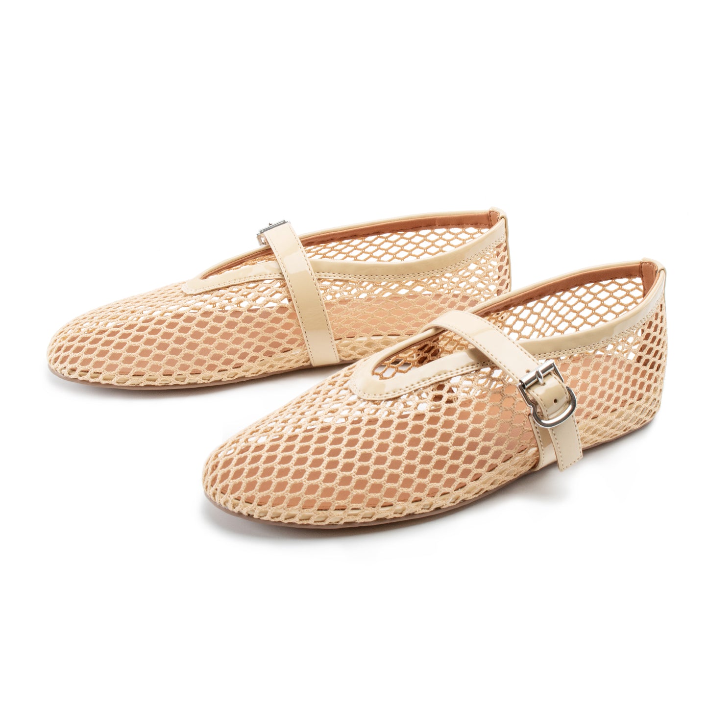 Women Mesh Flats Buckle Strap Round Toe Comfy Causal Ballet Flats Fashion Mary Jane Fishnet Ballerina Flat Shoes