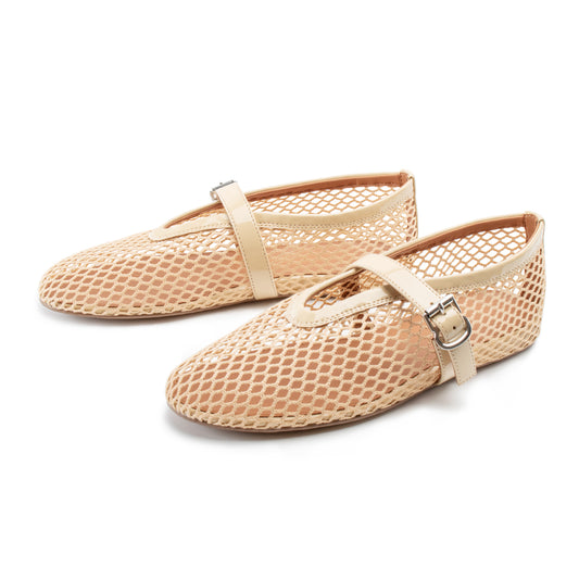 Women Mesh Flats Buckle Strap Round Toe Comfy Causal Ballet Flats Fashion Mary Jane Fishnet Ballerina Flat Shoes
