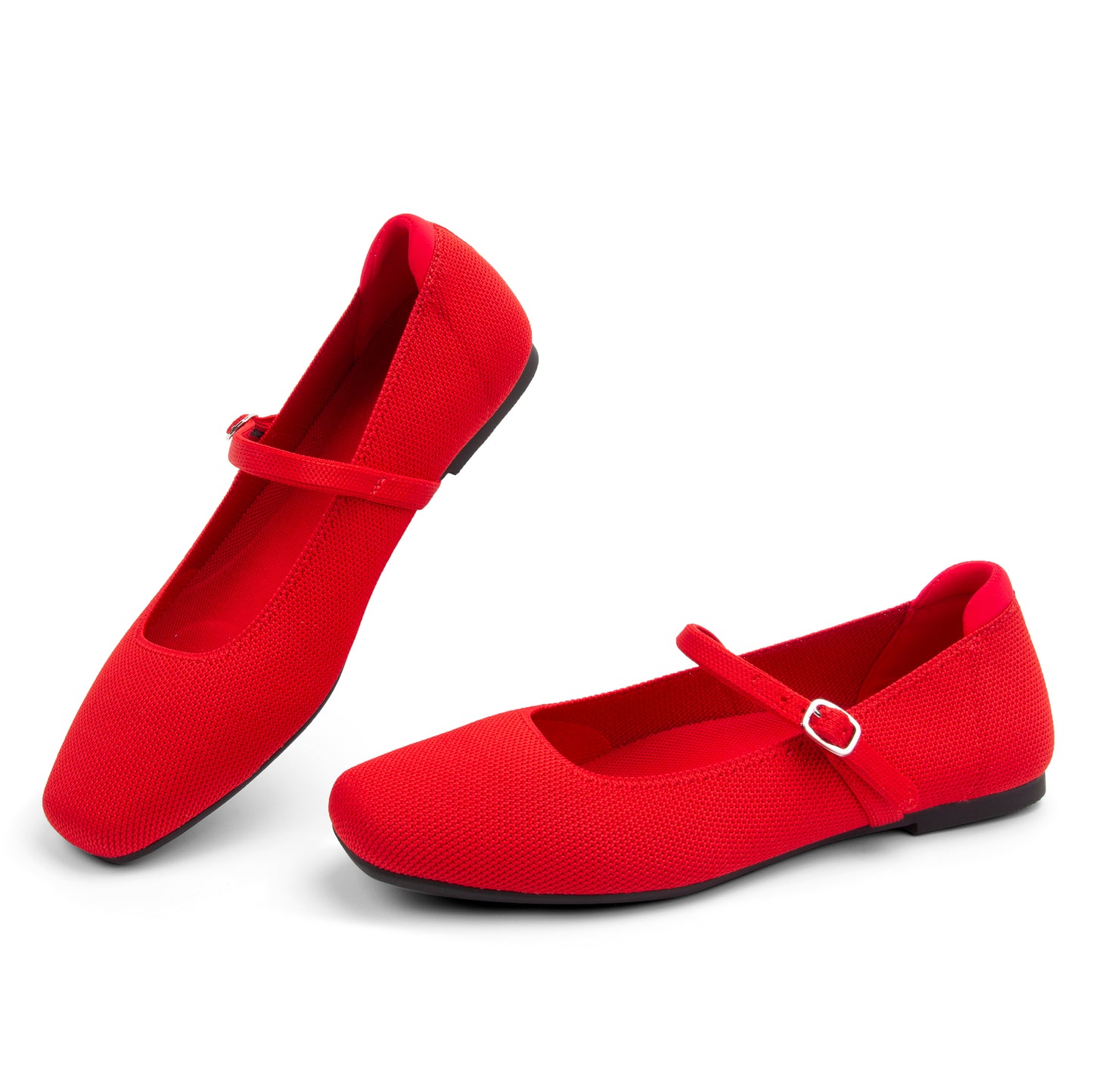 Women's Ballet Flats Square Toe Slip On Shoes Knit Dress Mary Jane Flats Woman Comfy Soft Causal Work Walking