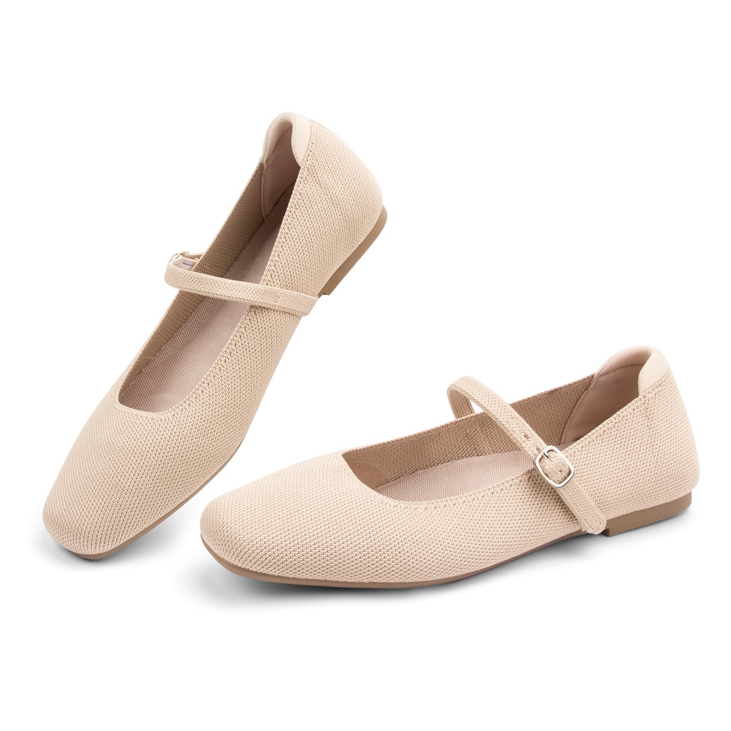 Women's Ballet Flats Square Toe Slip On Shoes Knit Dress Mary Jane Flats Woman Comfy Soft Causal Work Walking