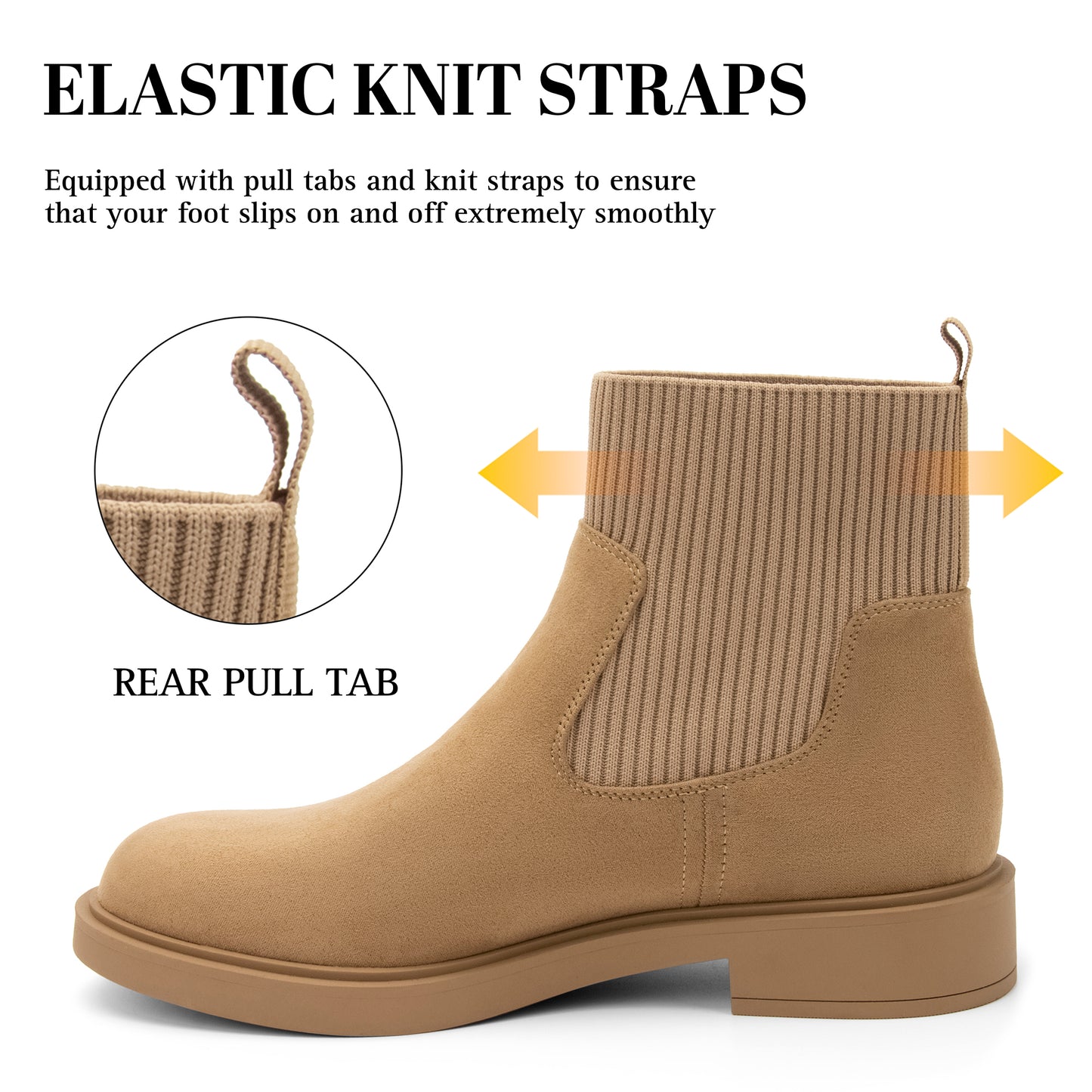 Women's Chelsea Boots Low Heel Slip on Lug Sole Platform Booties Fashion Chunky Elastic Ankle Booties