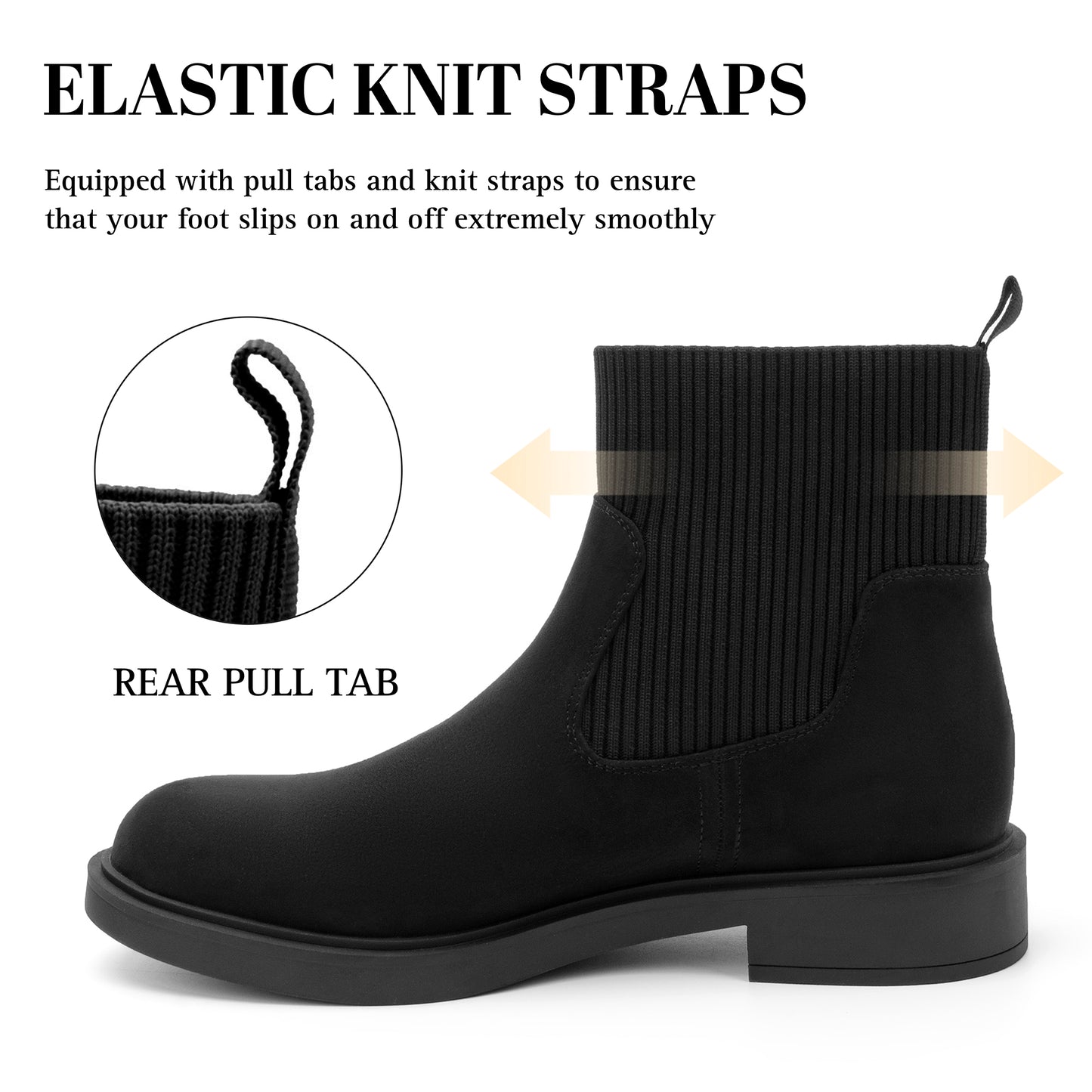 Women's Chelsea Boots Low Heel Slip on Lug Sole Platform Booties Fashion Chunky Elastic Ankle Booties