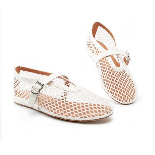 Women Mesh Flats Buckle Strap Round Toe Comfy Causal Ballet Flats Fashion Mary Jane Fishnet Ballerina Flat Shoes