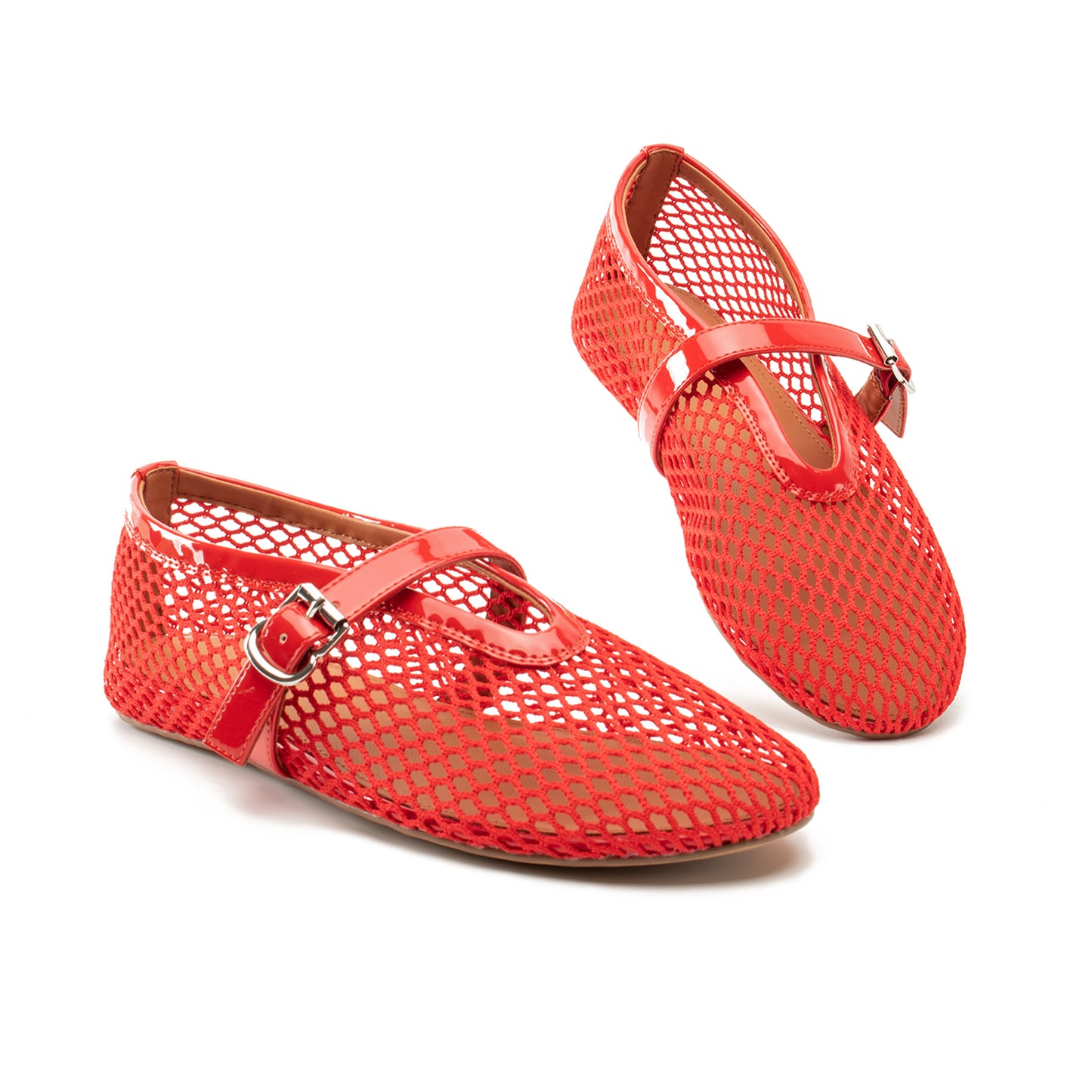 Women Mesh Flats Buckle Strap Round Toe Comfy Causal Ballet Flats Fashion Mary Jane Fishnet Ballerina Flat Shoes