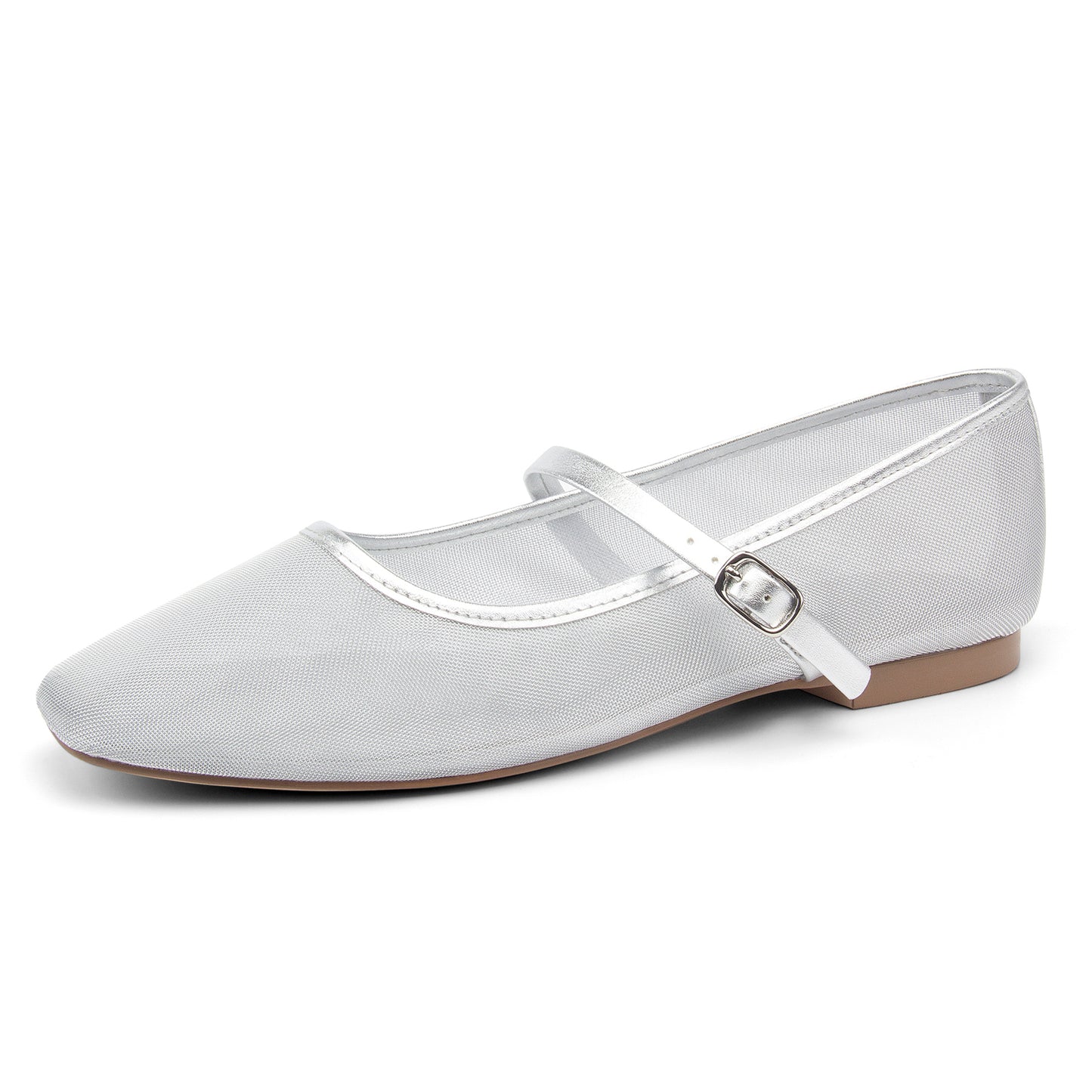 Mesh Ballet Flats Square Toe Mary Jane Flats Buckle Women Comfy Causal Dress Shoes