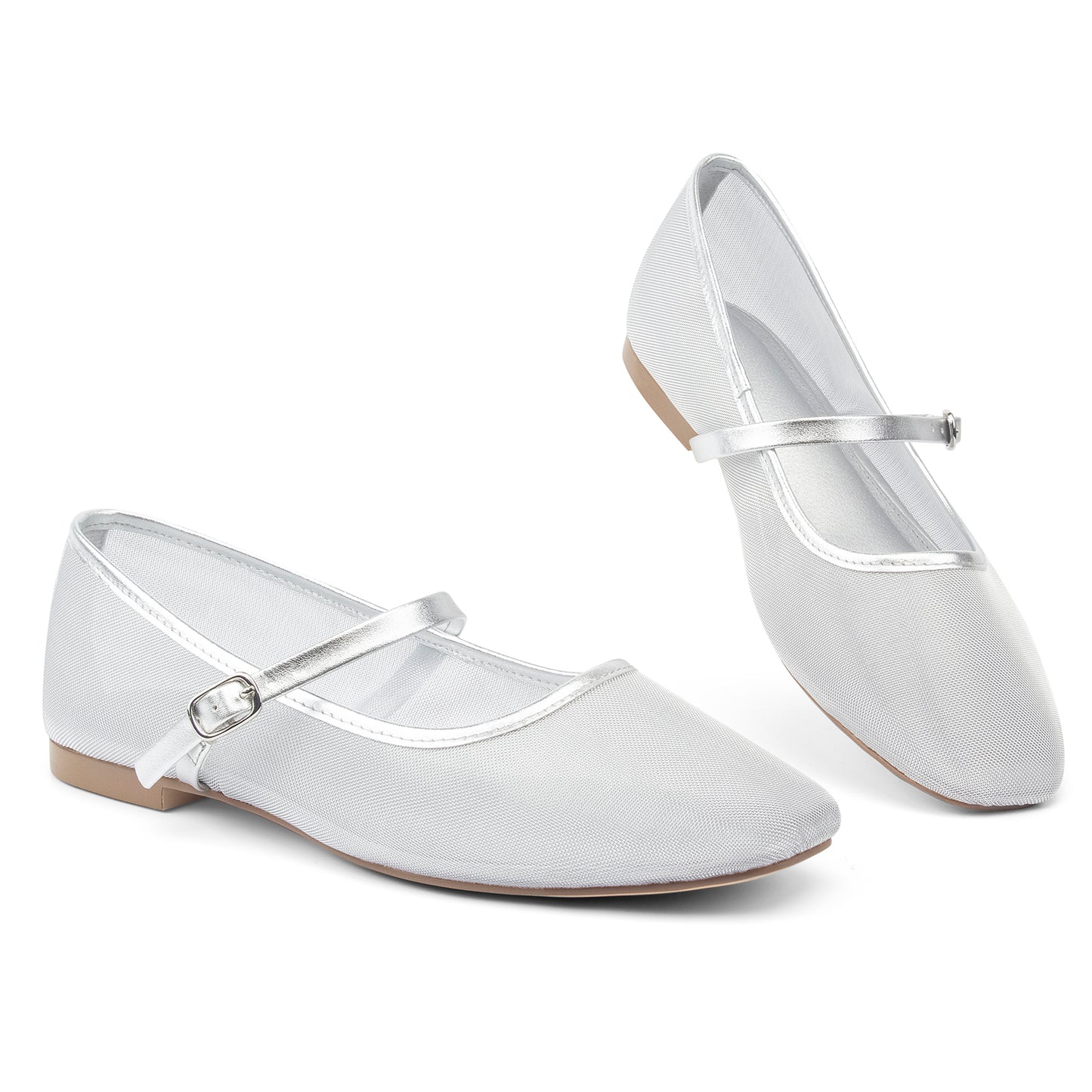 Mesh Ballet Flats Square Toe Mary Jane Flats Buckle Women Comfy Causal Dress Shoes