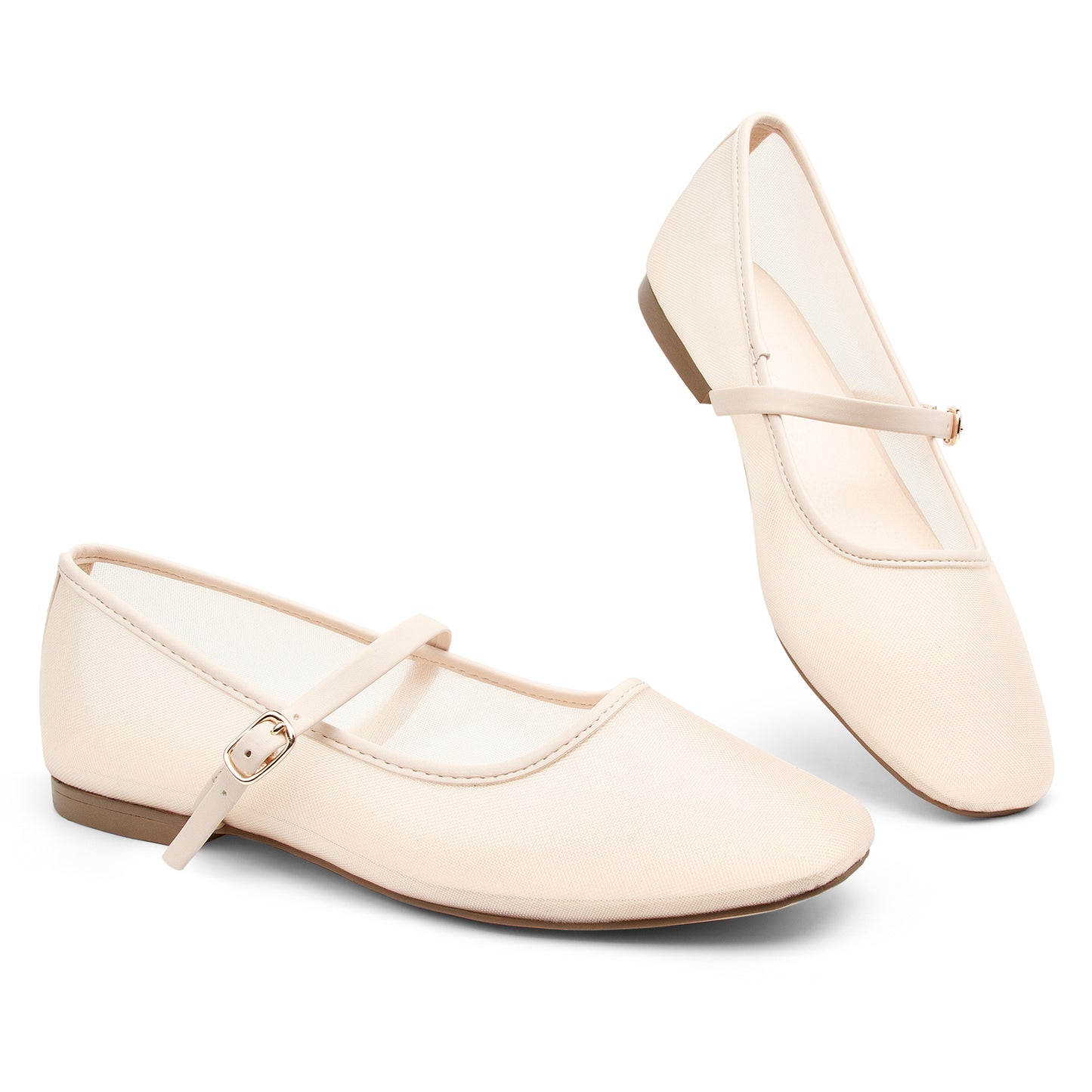 Mesh Ballet Flats Square Toe Mary Jane Flats Buckle Women Comfy Causal Dress Shoes