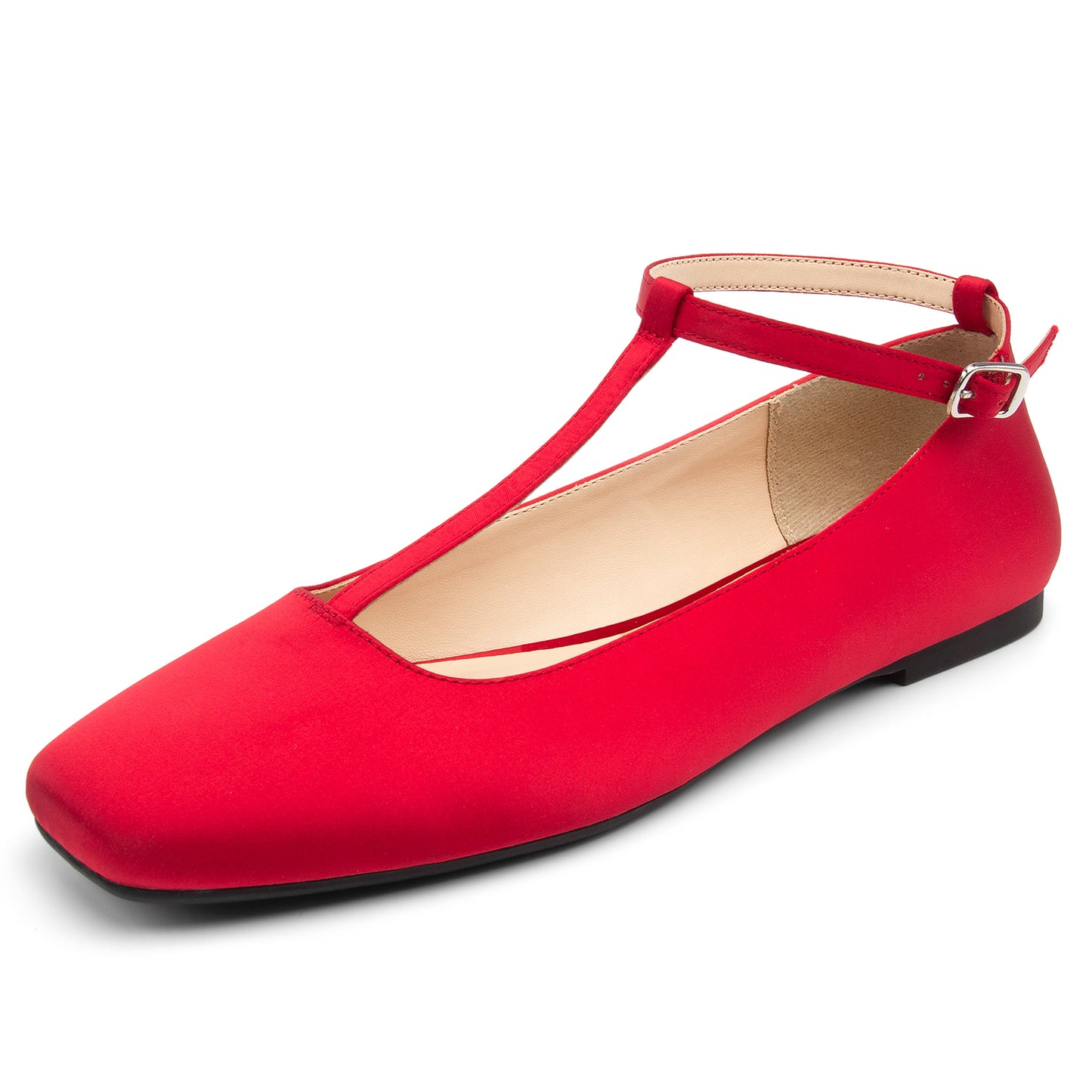 Mary Jane Flats Women Adjustable T Strap Square Toe Ballet Flats Ankle Strap Dress Comfortable Flats for Work,Date Nights Party,Office,Wedding