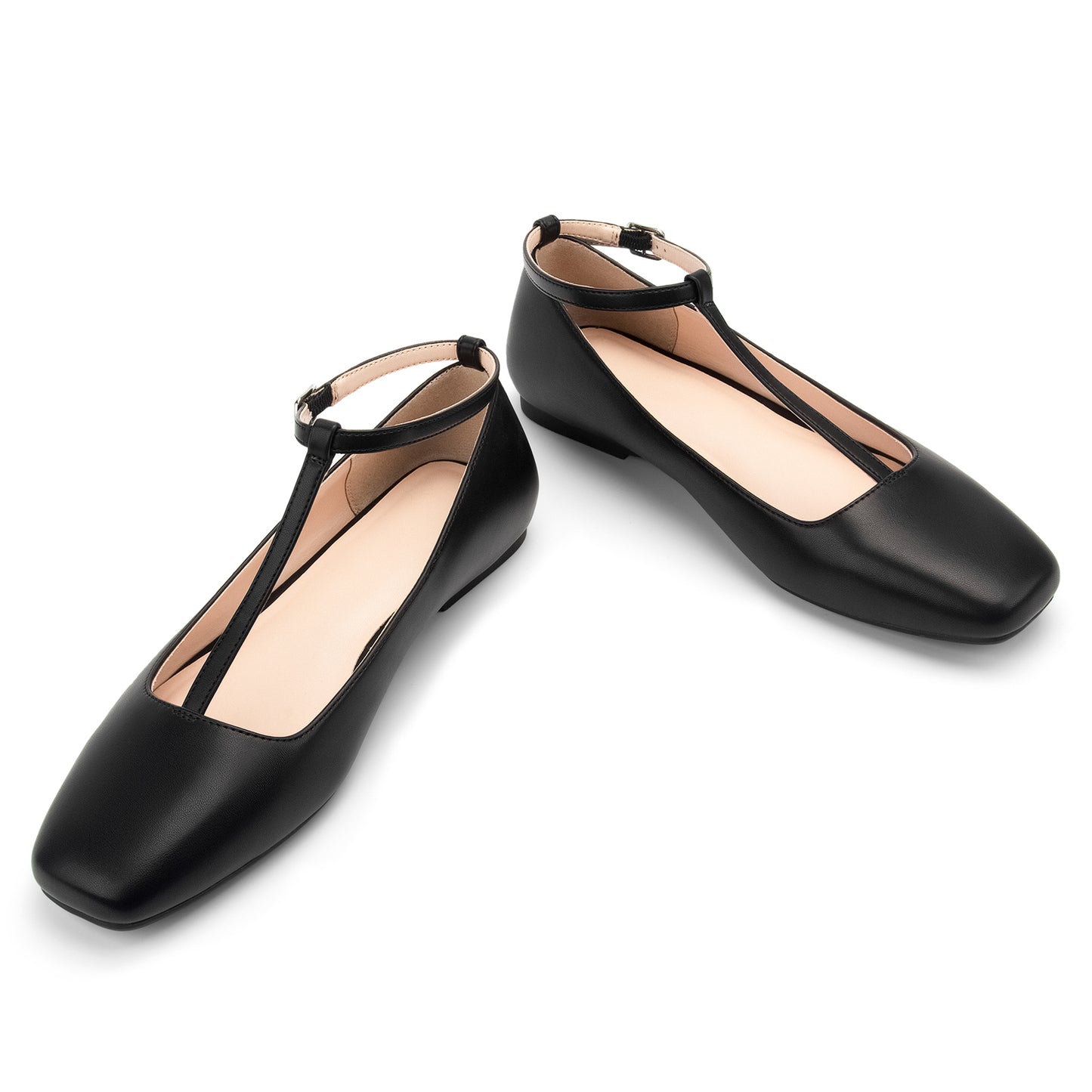 Mary Jane Flats Women Adjustable T Strap Square Toe Ballet Flats Ankle Strap Dress Comfortable Flats for Work,Date Nights Party,Office,Wedding