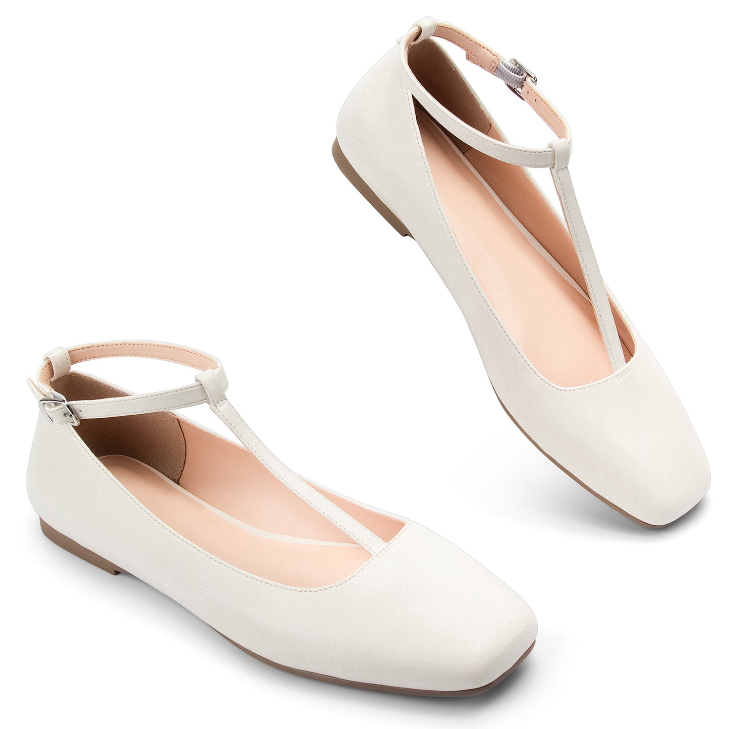 Mary Jane Flats Women Adjustable T Strap Square Toe Ballet Flats Ankle Strap Dress Comfortable Flats for Work,Date Nights Party,Office,Wedding