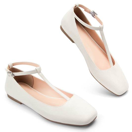 Mary Jane Flats Women Adjustable T Strap Square Toe Ballet Flats Ankle Strap Dress Comfortable Flats for Work,Date Nights Party,Office,Wedding
