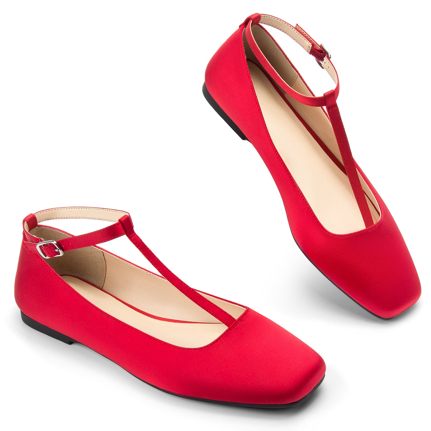 Mary Jane Flats Women Adjustable T Strap Square Toe Ballet Flats Ankle Strap Dress Comfortable Flats for Work,Date Nights Party,Office,Wedding