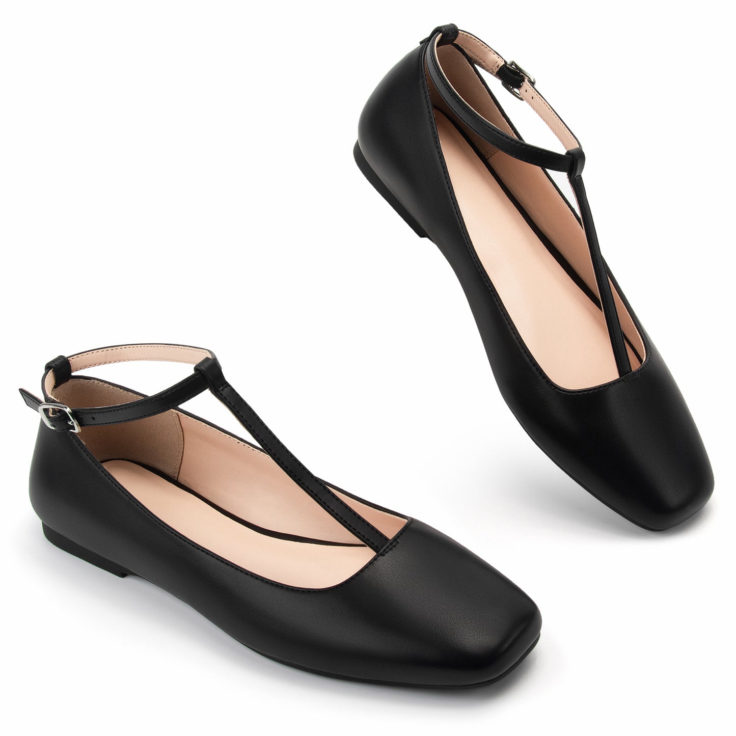 Mary Jane Flats Women Adjustable T Strap Square Toe Ballet Flats Ankle Strap Dress Comfortable Flats for Work,Date Nights Party,Office,Wedding