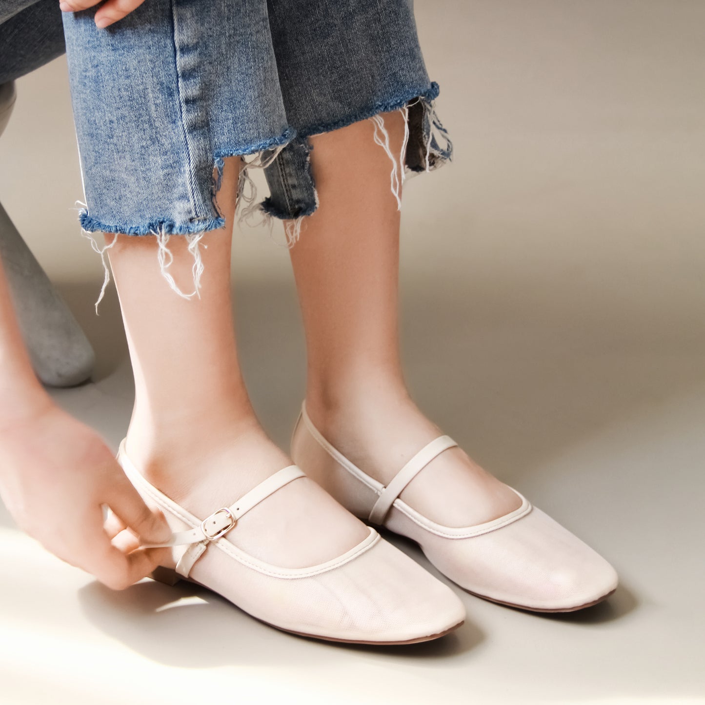 Mesh Ballet Flats Square Toe Mary Jane Flats Buckle Women Comfy Causal Dress Shoes