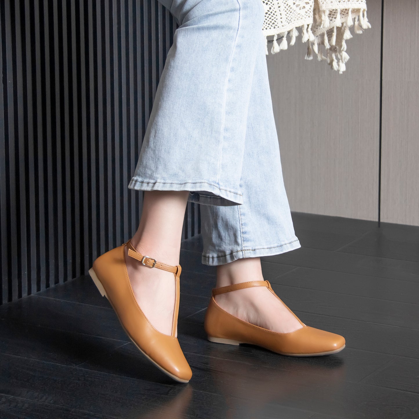 Mary Jane Flats Women Adjustable T Strap Square Toe Ballet Flats Ankle Strap Dress Comfortable Flats for Work,Date Nights Party,Office,Wedding