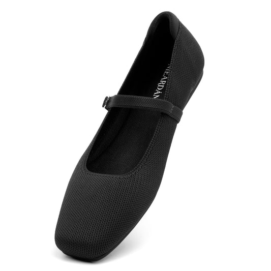 Women's Ballet Flats Square Toe Slip On Shoes Knit Dress Mary Jane Flats Woman Comfy Soft Causal Work Walking