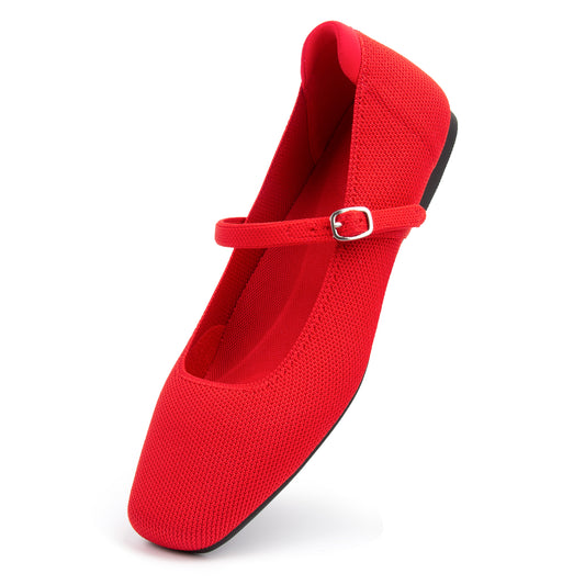 Women's Ballet Flats Square Toe Slip On Shoes Knit Dress Mary Jane Flats Woman Comfy Soft Causal Work Walking